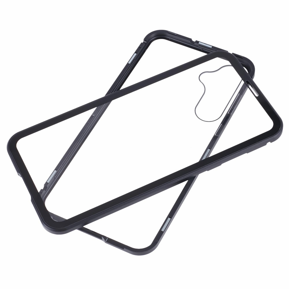 Samsung Galaxy A55 Magnetische Alu Schutzhülle mit Panzer Glas Backcover   Displayschutz (Magnet-Technologie) - Schwarz