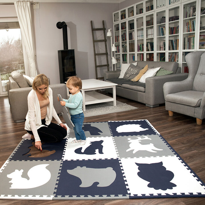 Foam puzzelmat XL- Lio Forest Donkerblauw/Wit
