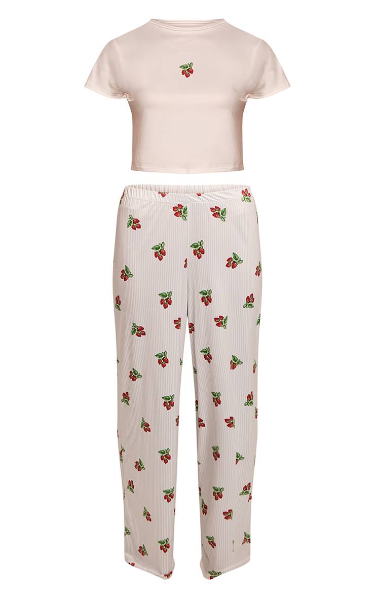 Bleu Layette Ensemble Pyjama À Manches Courtes Et Pantalon Large À Rayures Bleues Et Imprimé Fraises