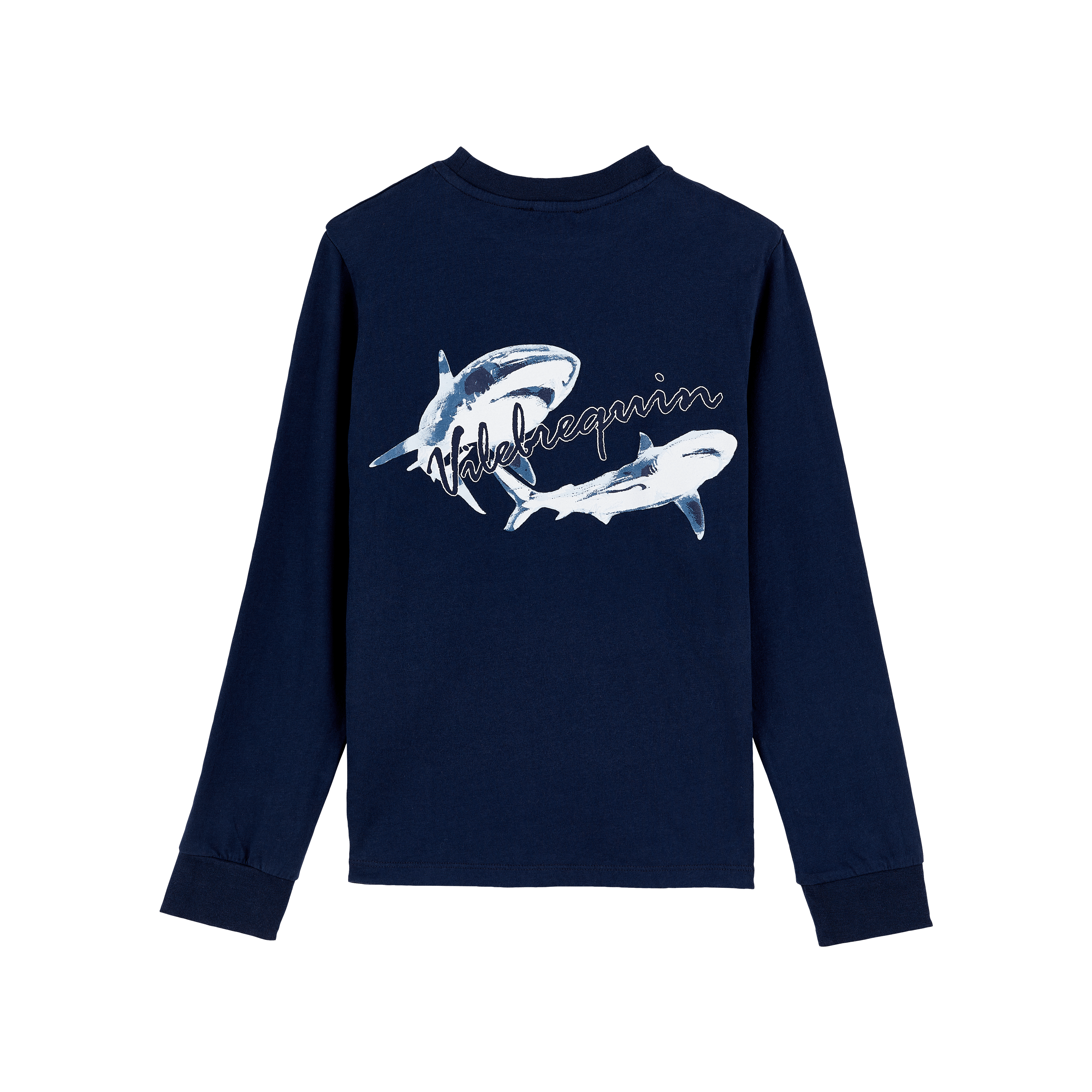 T-shirt en Coton Organique Garçon Imprimé Requins au Dos