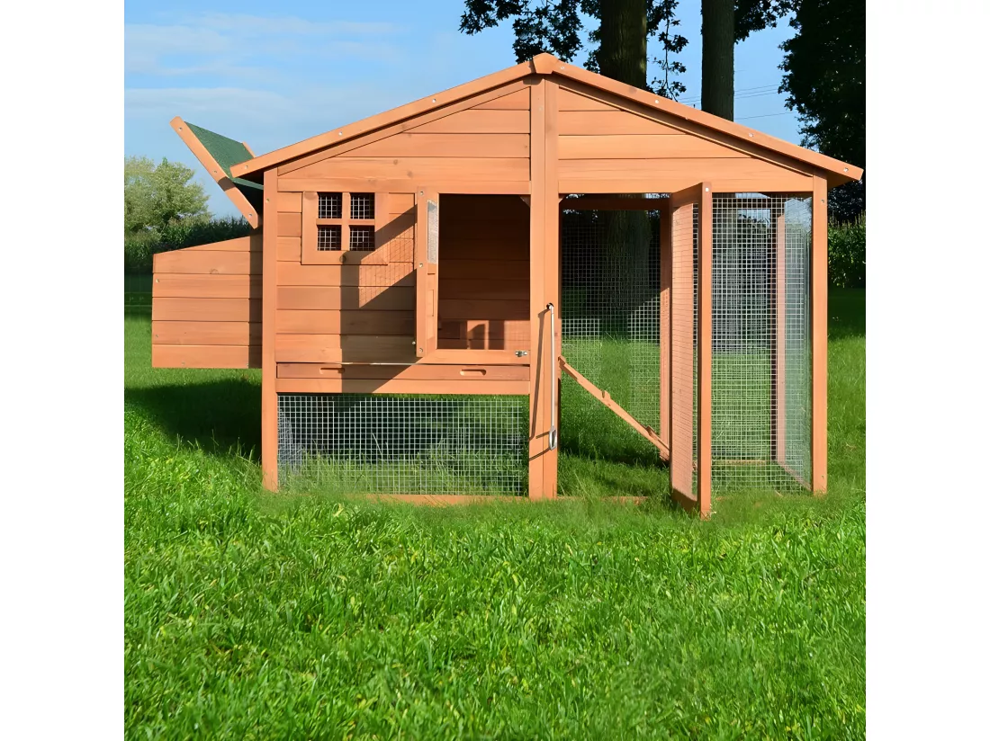 Poulailler de luxe en bois pour jardin exterieur 2-5 poules Cage Canard 2 perchoir Nichoir 190 x 67 x 117 cm
