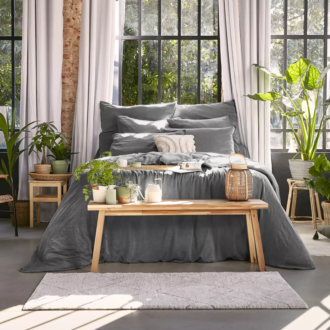 Drap housse lyocell Tencel™ lavé (140 x 190 cm) Olivia Gris granit