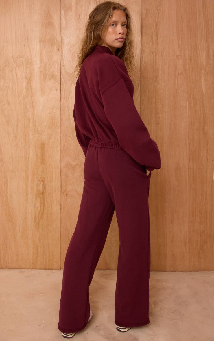 Rouge Vin Jogging Large À Jambes Évasées Avec Broderie Plt