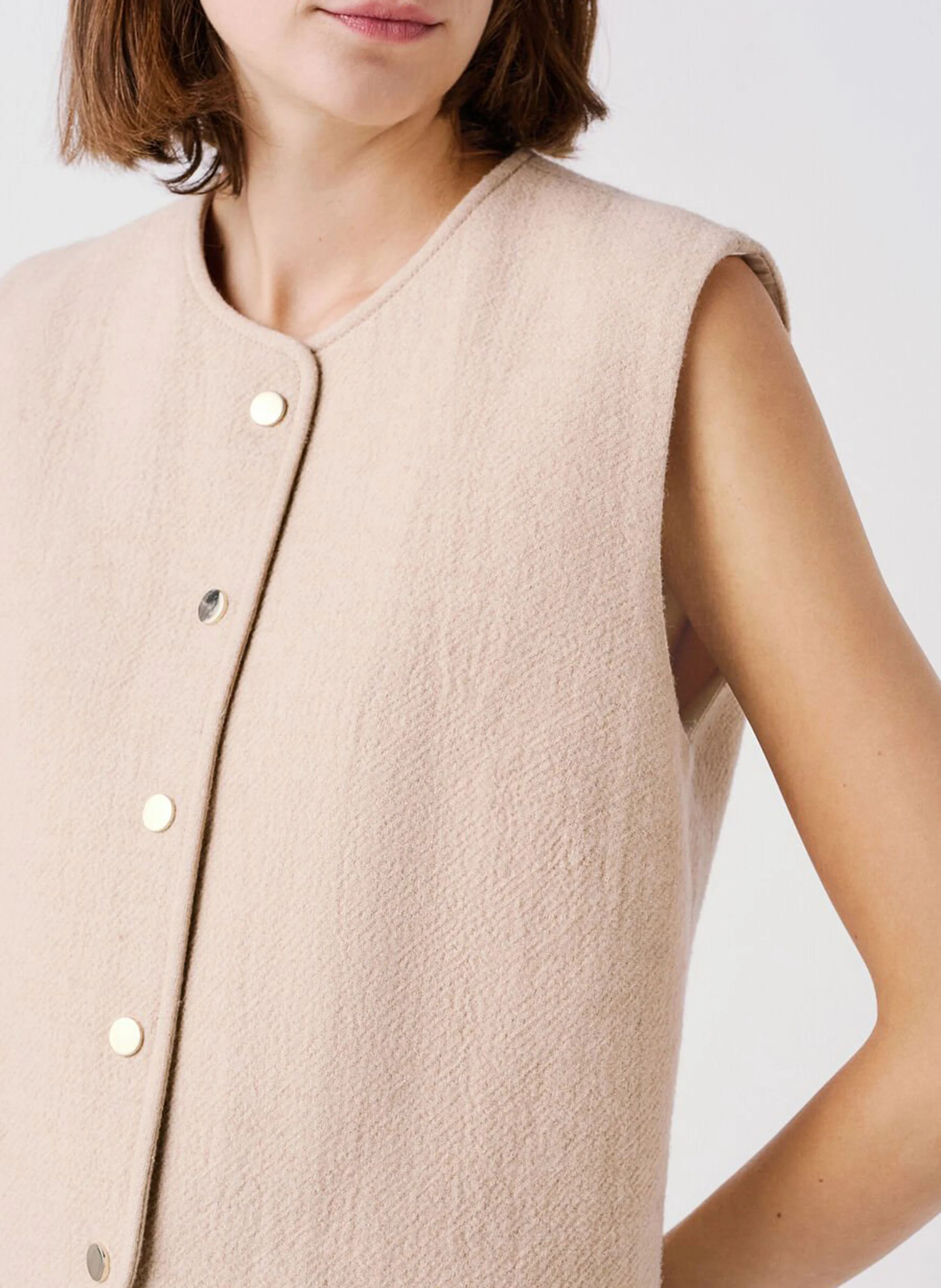 VIRGULE - Veste droite col rond| Beige