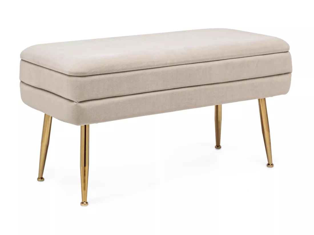 Banc coffre en velours sur pieds acier doré Pakia-Couleur Beige