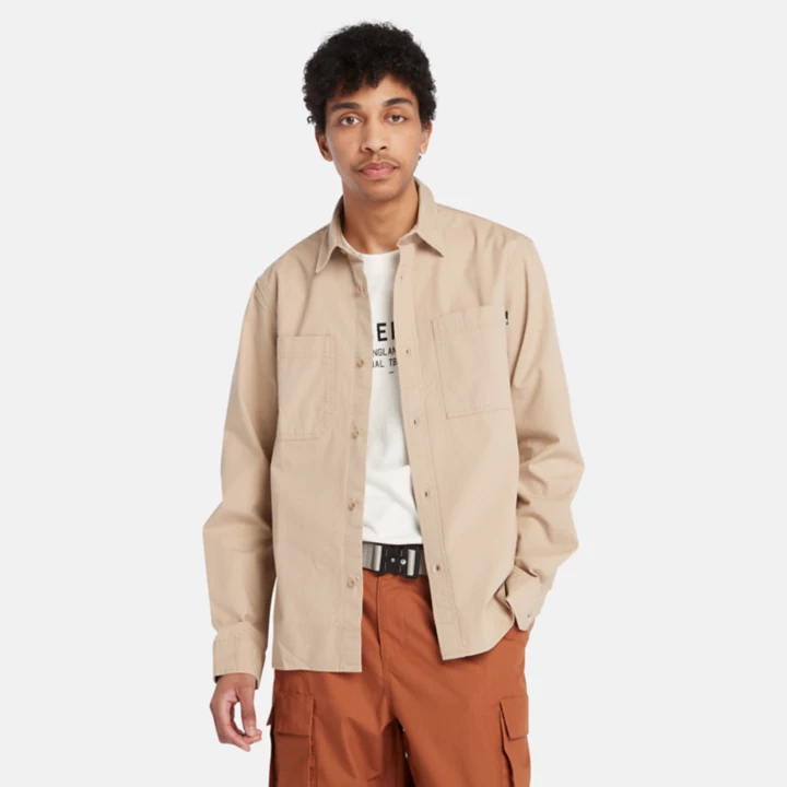 Camisa Windham de algodão bege para homem