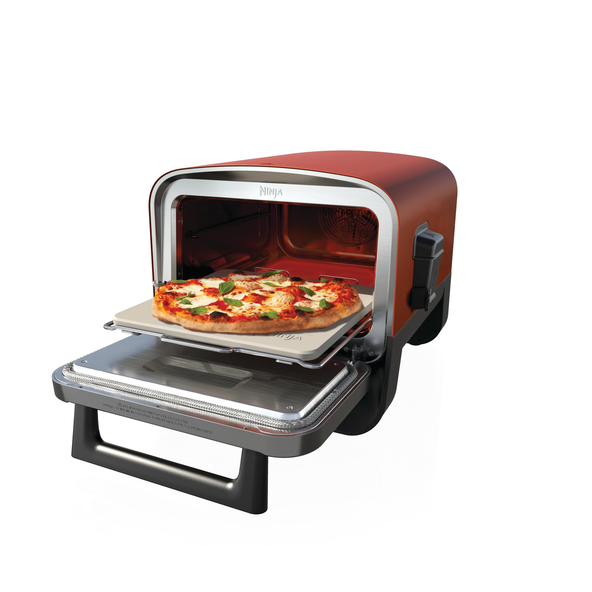 Ninja Woodfire Four à pizza extérieur électrique 8-en-1, rotissoire & fumoir barbecue avec grille, plaque pro-heat, pierre à pizza, granulés de bois e