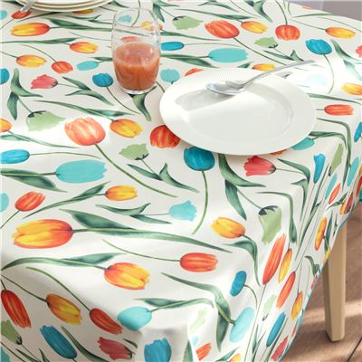 Nappe antitache polycoton enduit motif tulipes