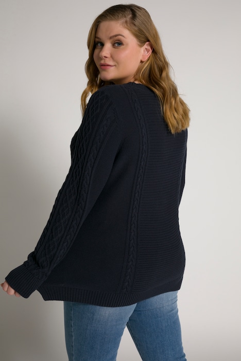 Bellieva-Pullover, Zopfmuster, Rundhals, Langarm, GOTS