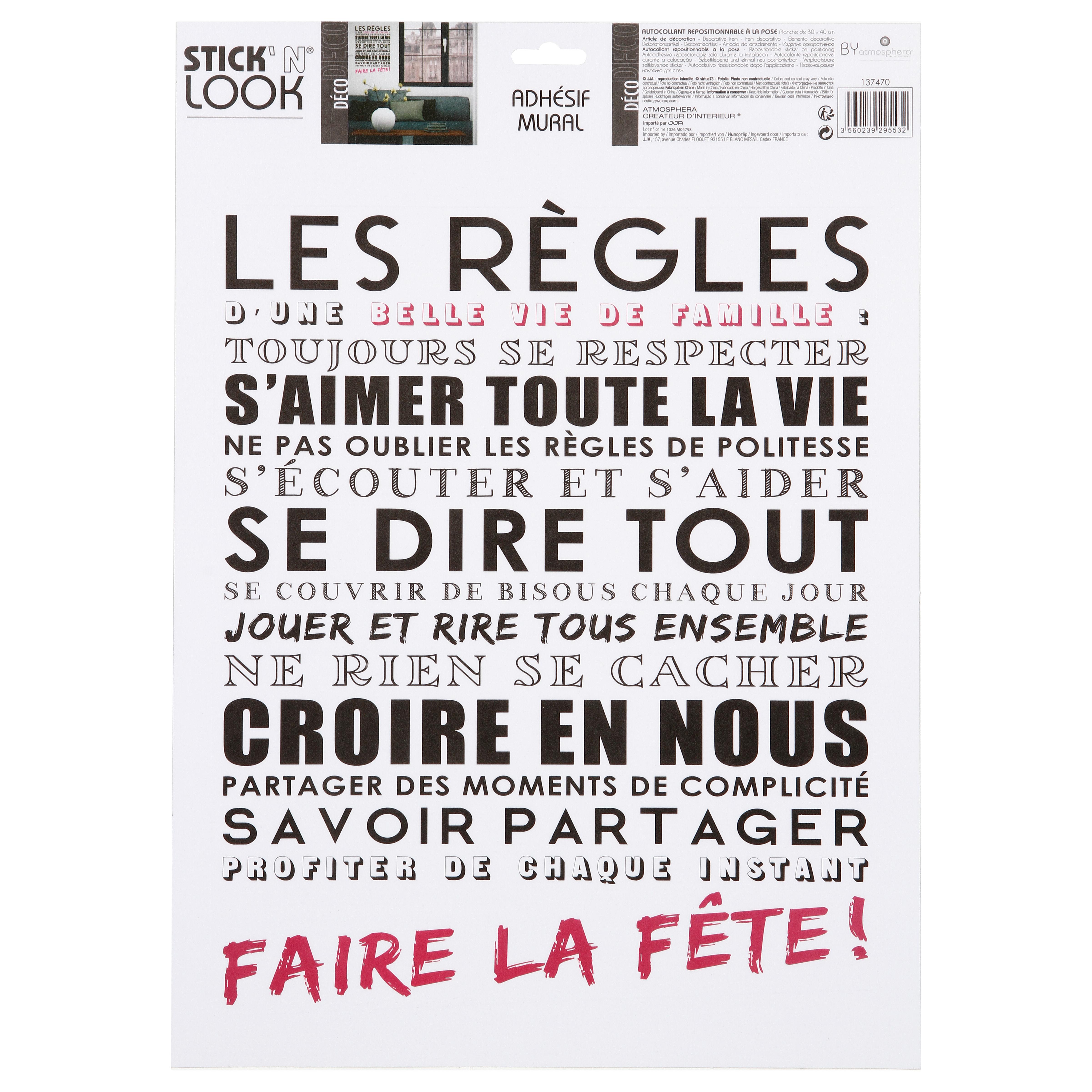 STICKERS TEXTE REGLES 30X40CM