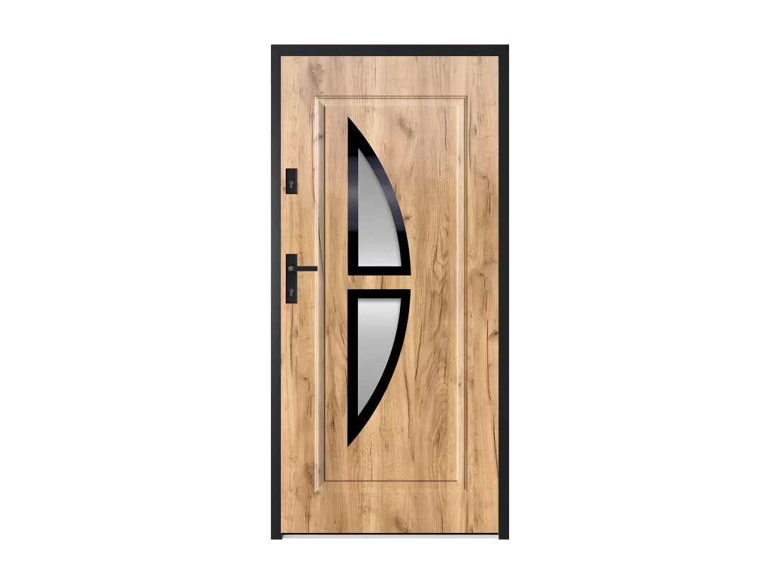 Porte d'entrée en acier vitrée et inox H207 x L100 cm effet chêne - poussant droit - COVAS
