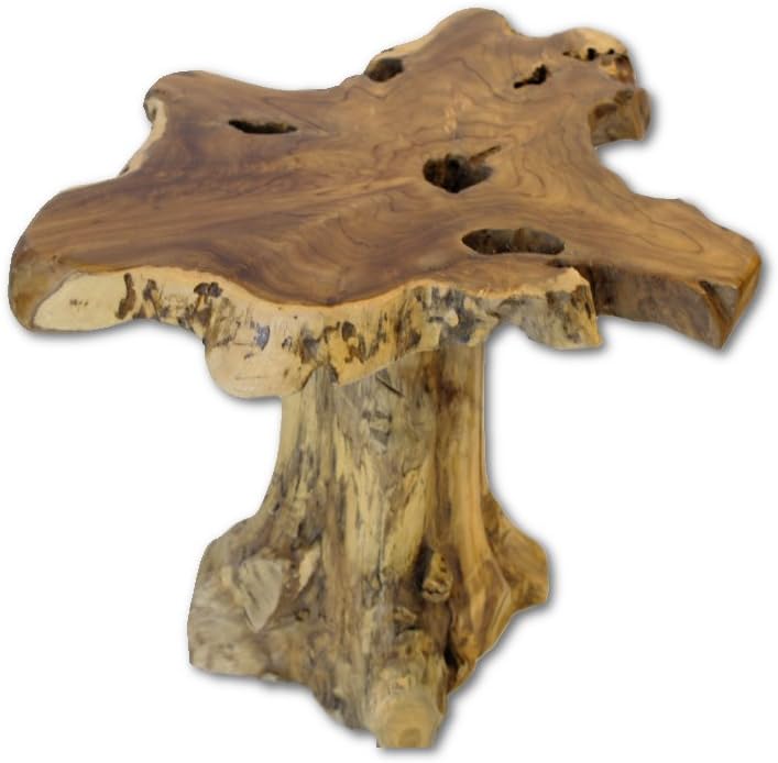 Kinaree Holz Beistelltisch mit Baumscheibe ALOR Setar mit Ø ca. 60cm - Kleiner Wurzelholz Couchtisch aus massivem Teak in rustikaler Optik mit Tischplatte aus Wurzel Baumscheibe (50 x 55-60 cm)