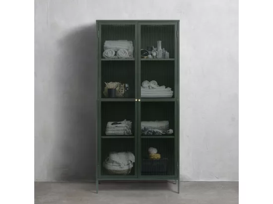 Bjorn - Vaisselier 2 portes en verre stié et métal H190cm : Couleur - Vert foncé