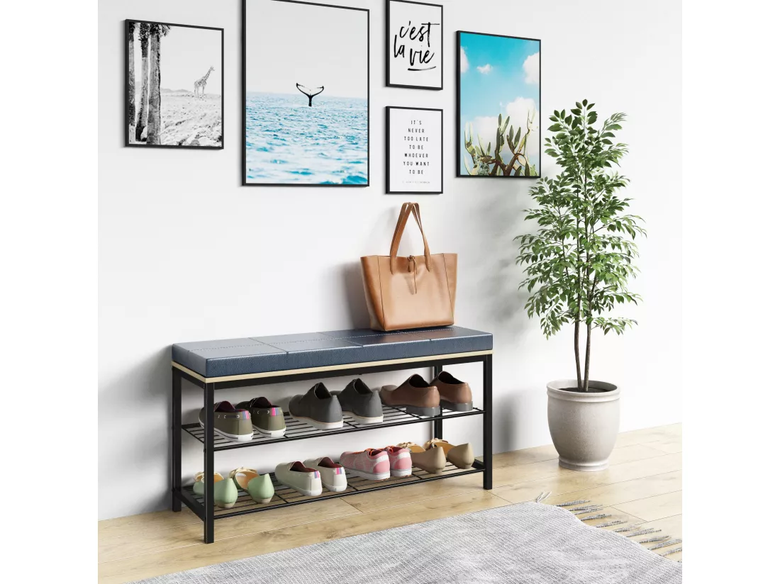 Métal Banc en bois Étagère à chaussures Taliro