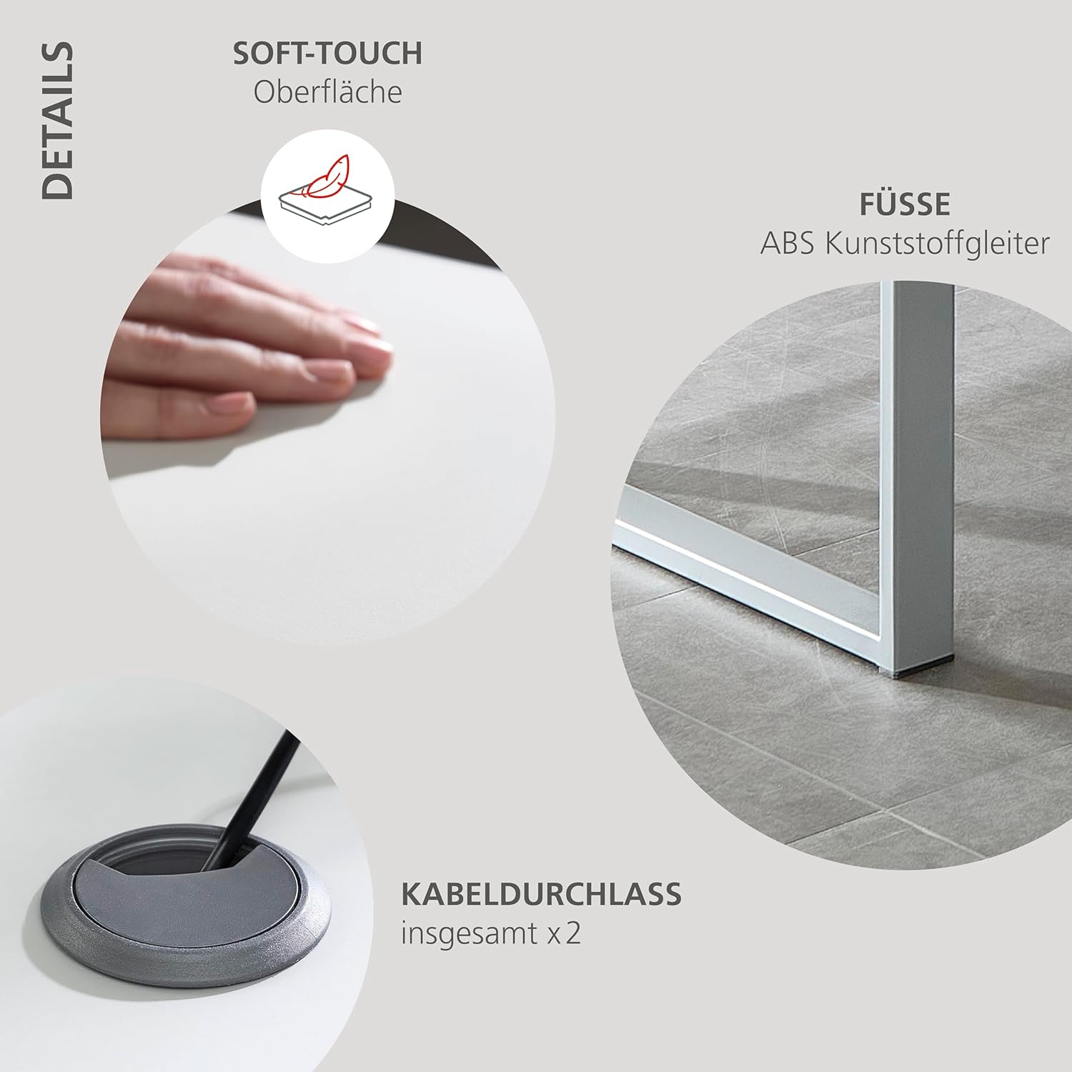 SANTORIN Schreibtisch in Weiß FSC-Zertifiziert - Moderner Bürotisch Computertisch mit Metallgestell & Kabeldurchführungen - 170 x 77 x 73 cm (B/H/T)