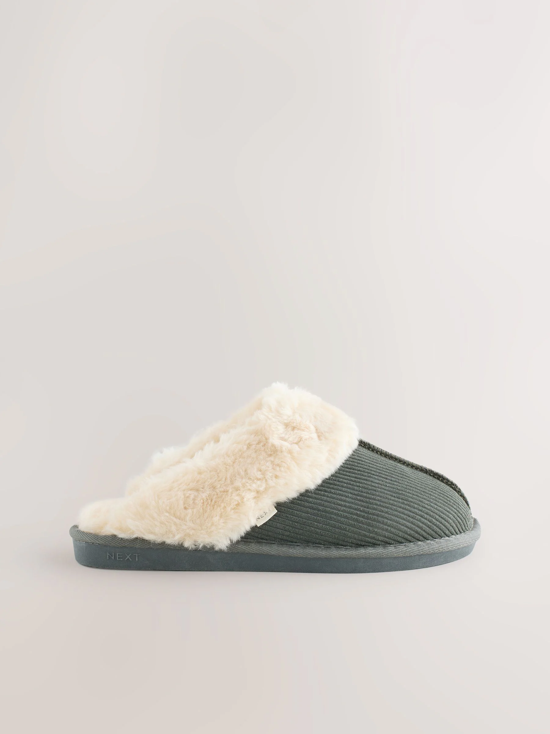 Khaki - Rib Suede Mule Slippers