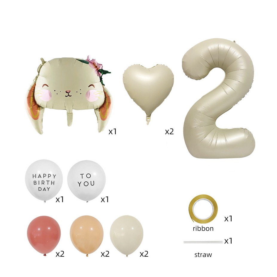 (12-tlg. Set) Zahlen Ballon Kinder Geburtstags Party Folienballon inkl. Latex Luftballons - Zahl 2 / Hase