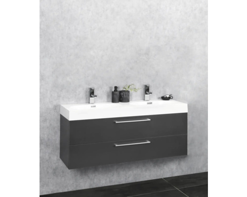 Badkamermeubelset Differnz Somero BxHxD 120 x 54 x 38 cm, antraciet fronten, met witte gegoten mineraalwastafel