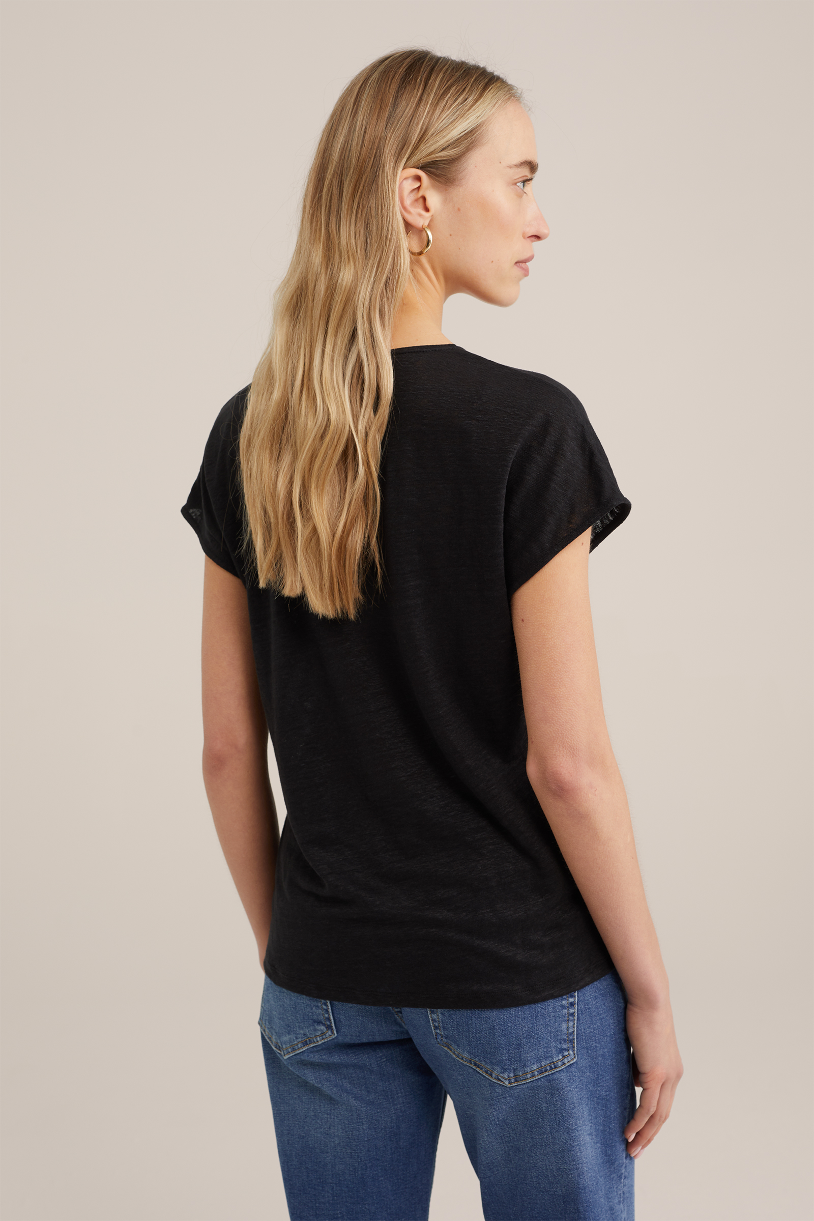 T-shirt van linnen WE Fashion Zwart