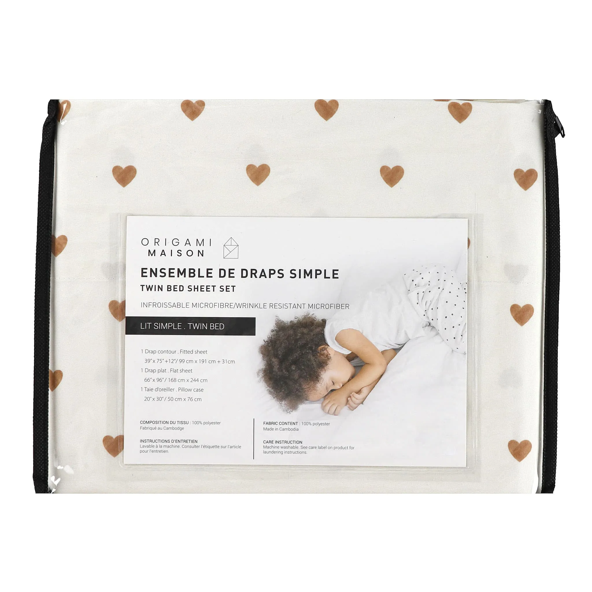 Origami Maison Ensemble Draps Lit Simple  - Coeurs