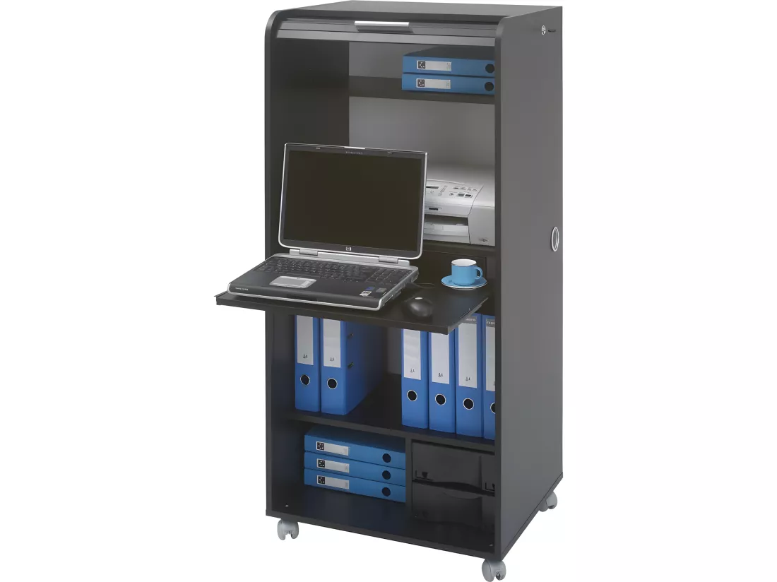 Armoire Informatique Mobile Noire 2 Tiroirs 5 Niches - Coloris: Noir