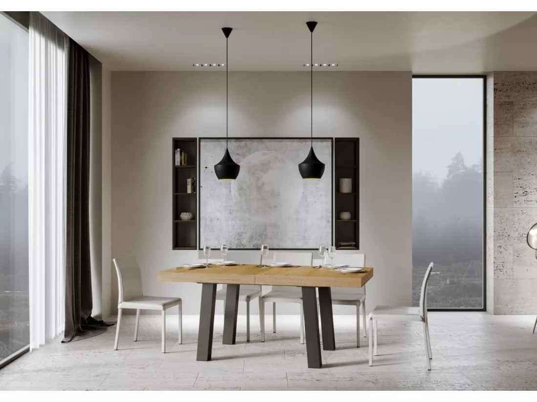 Table extensible 90x180/284 cm Bridge Chêne Nature cadre Anthracite