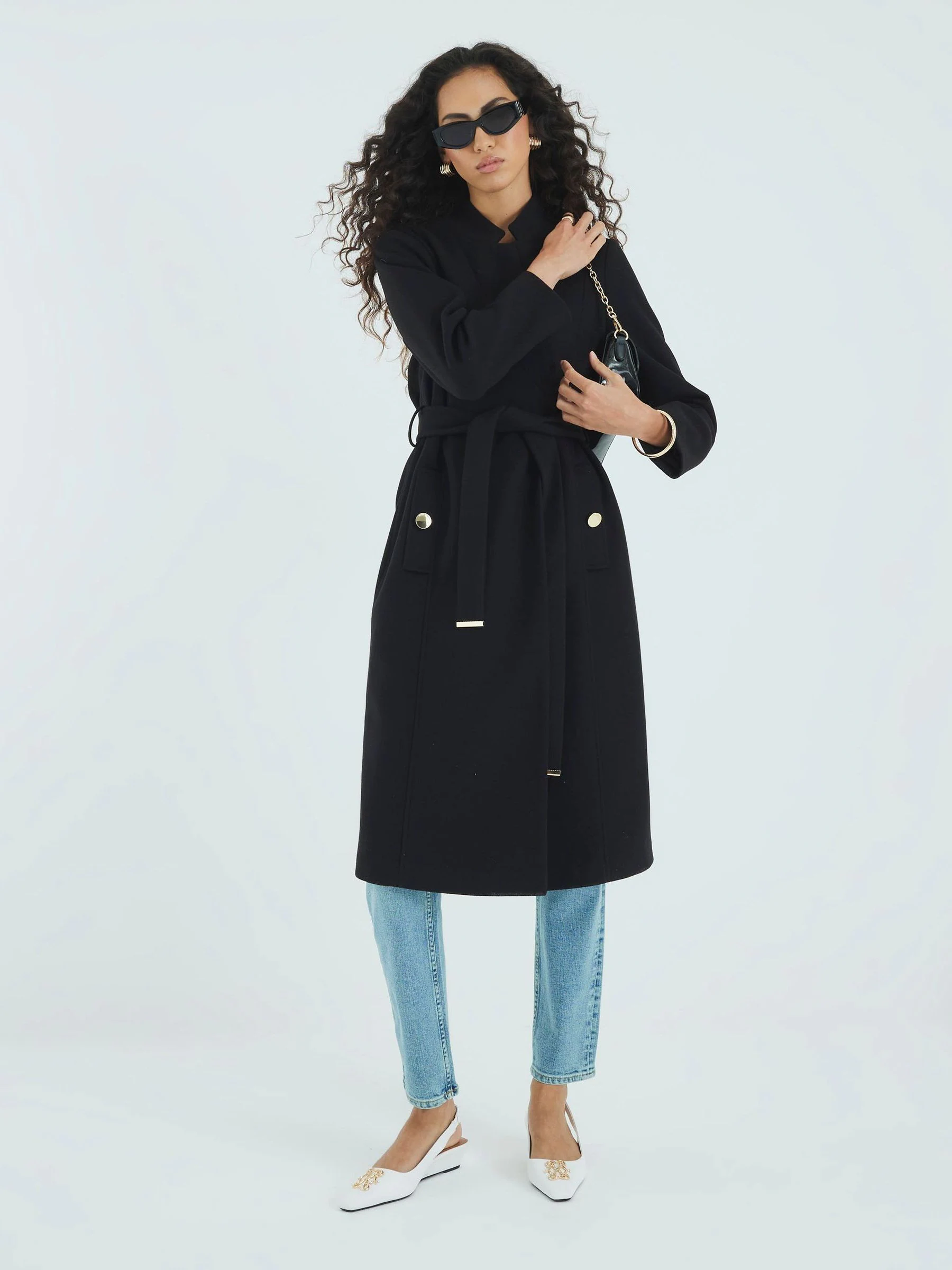 River Island Notch Collar Belted Wrap Coat