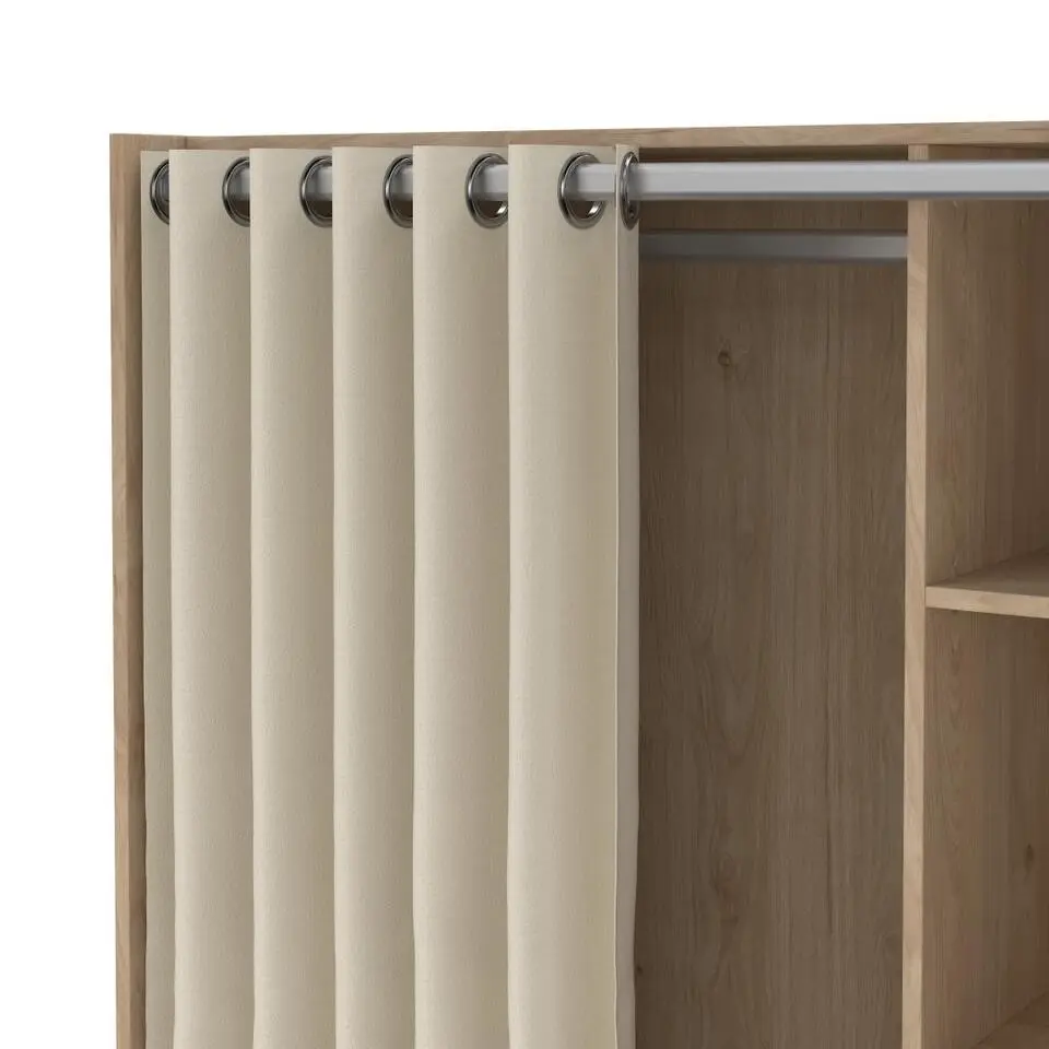 Hioshop Kit kledingkast met gordijn okkernoot decor beige