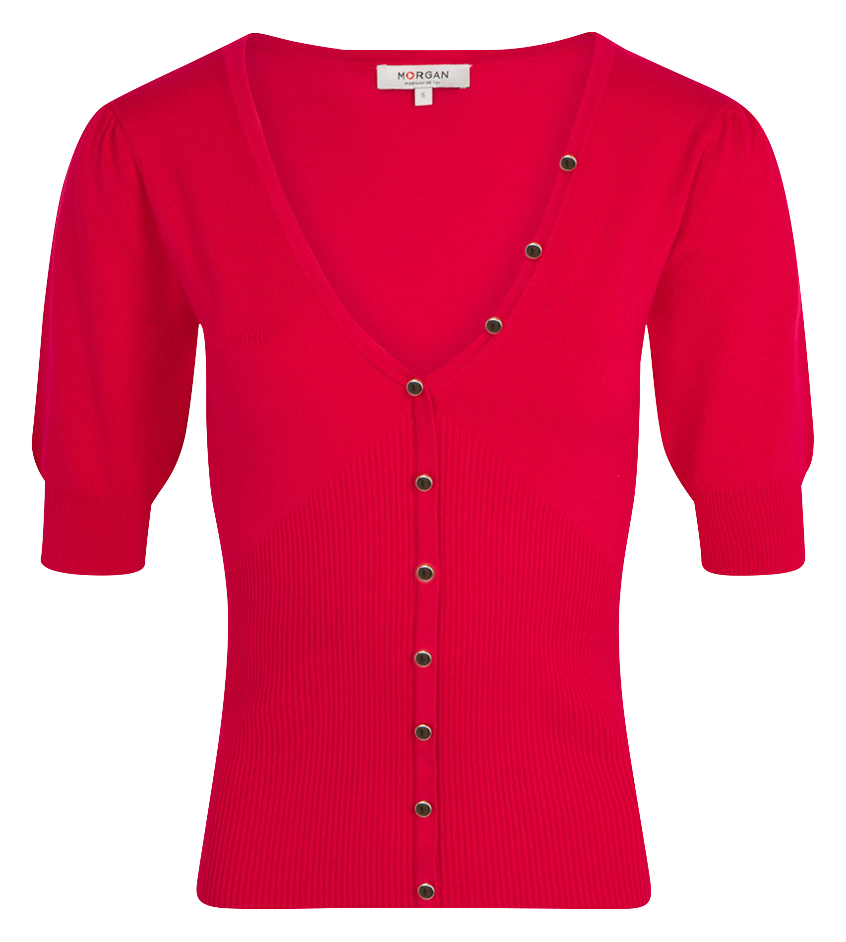 MANIHI - Pull ajusté manches courtes boutonné | Rose