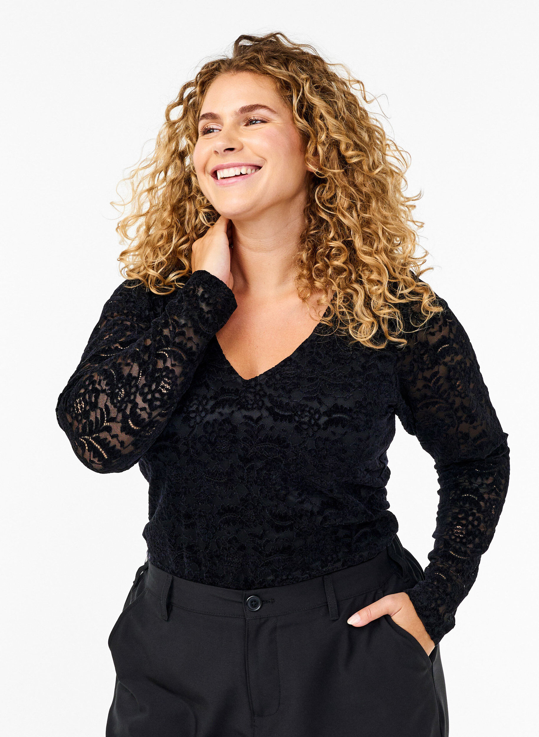 Blondebodystocking med lange ærmer