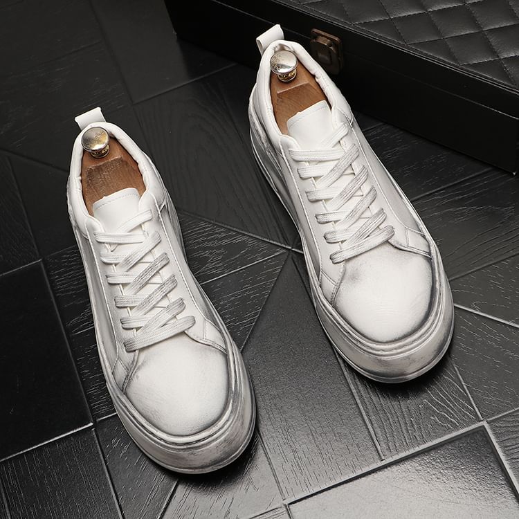 Mr Ozera - Platform Washed Lace Up Sneakers