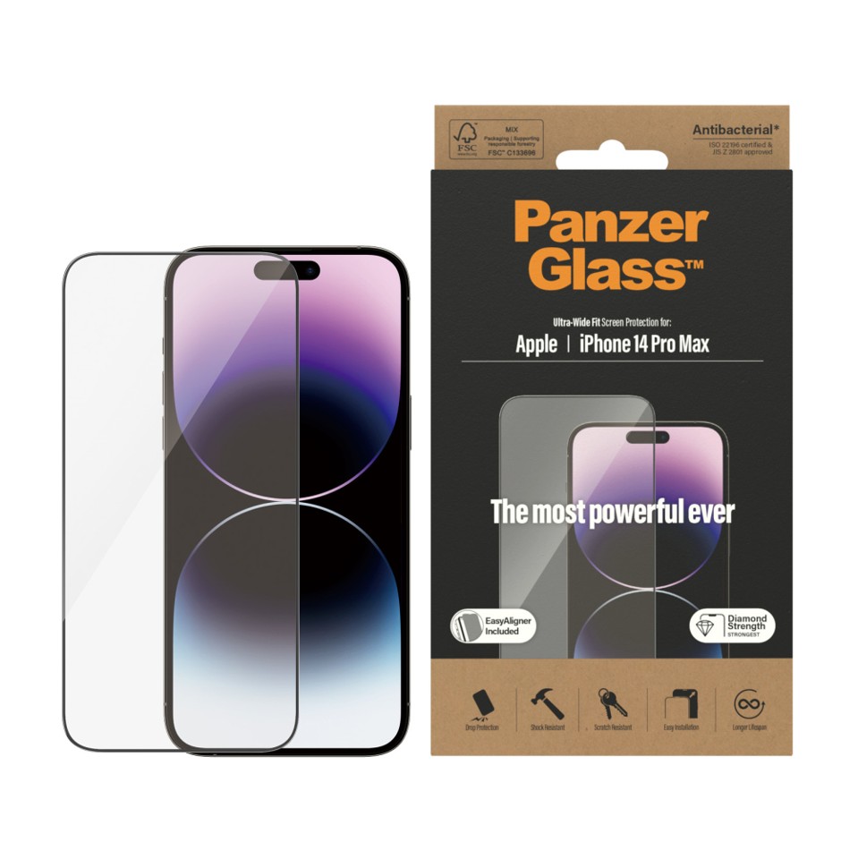 PanzerGlass - Skærmbeskyttelse Apple iPhone 14 Pro Max - Ultra-Wide Fit med EasyAligner