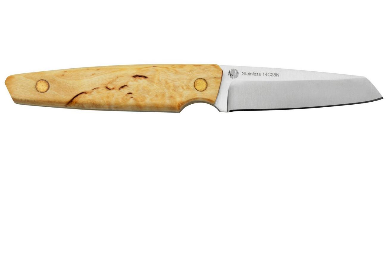 Nordic Knife Design Wharncliffe 80 2080, Curly Birch vaststaand mes