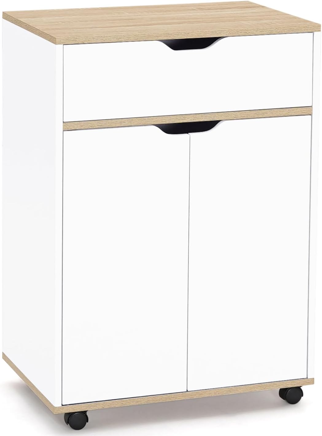 IDMarket - Desserte de cuisine COSY placard avec tiroir bois blanc et plateaux façon hêtre L.60 CM WH4151998