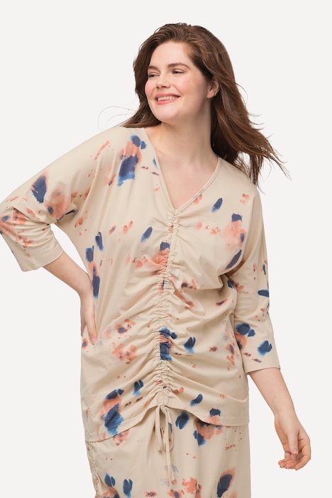 Shirt, Bindeband, V-Ausschnitt, 3/4-Arm, Biobaumwolle
