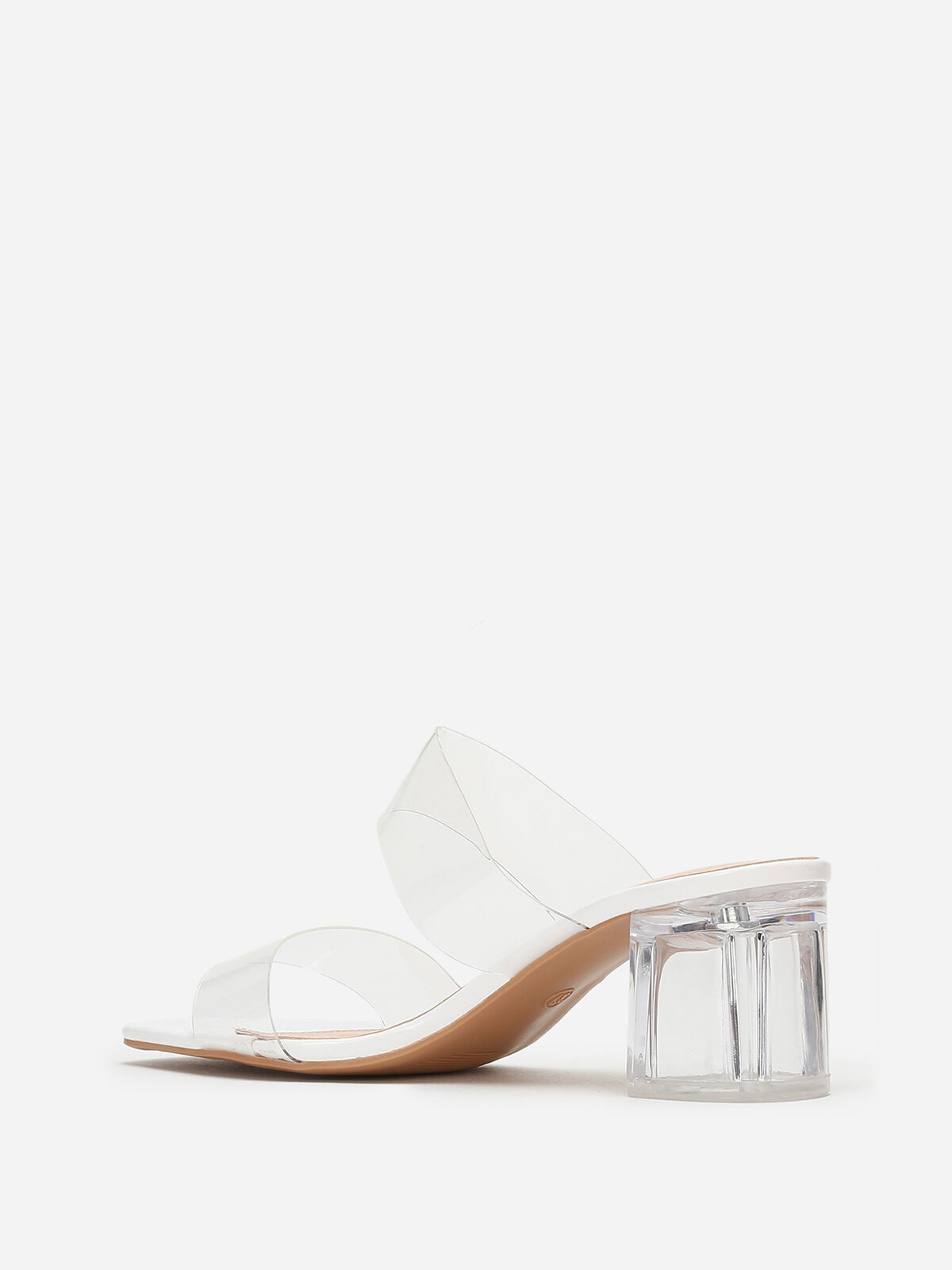 Mules blanches à brides et talon transparents Blanc- Blanc