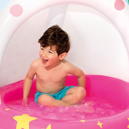 Piscina inflável Intex Cat Unicorn com piso acolchoado e cobertura Ø102
