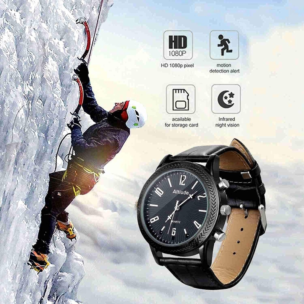 Full-HD Mini Kamera in Armbanduhr-Gehäuse mit Akku (500mAh)   integrierte Micro SD 64GB - Schwarz