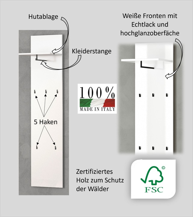 INOSIGN Garderobenpaneel »Garderobenpaneel MISTER mit 5 Haken und Hutablage, zur Wandmontage« 1 Stk. tlg. Garderobenspiegel, Flurspiegel, Dielenspiegel, Wandspiegel