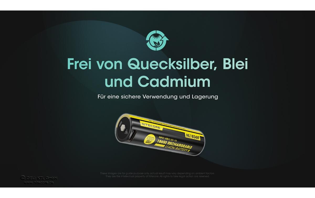 Akku NL1836R Li-Ion Typ 18650 mit USB-C 3600 mAh, 1 StückGeschützter Li-Ion-Akku