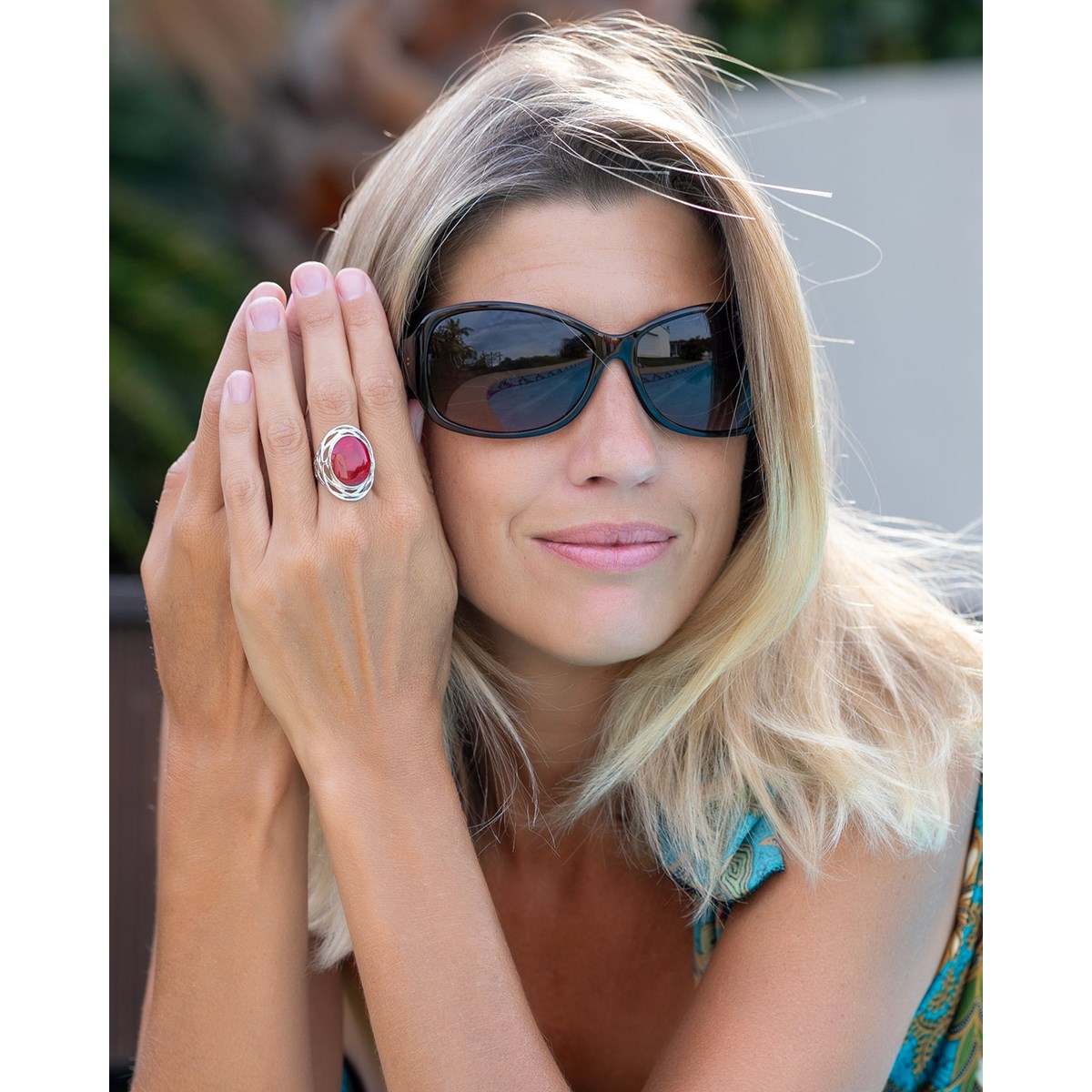 Bague cabochon corail ovale Nid d'argent | Aden Boutique