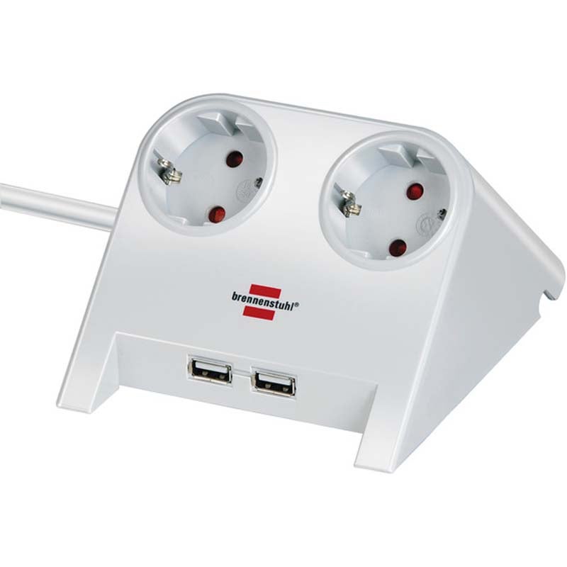 Brennenstuhl Desktop-Power 1153520222 hoekstekker met 2 stopcontacten en 2x USB wit