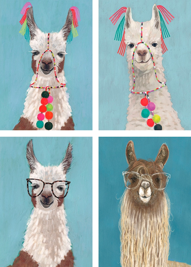 Artland Poster »Geschmückte Lamas« Wildtiere 4 Stk. tlg. Poster, Wandbild, Bild, Wandposter