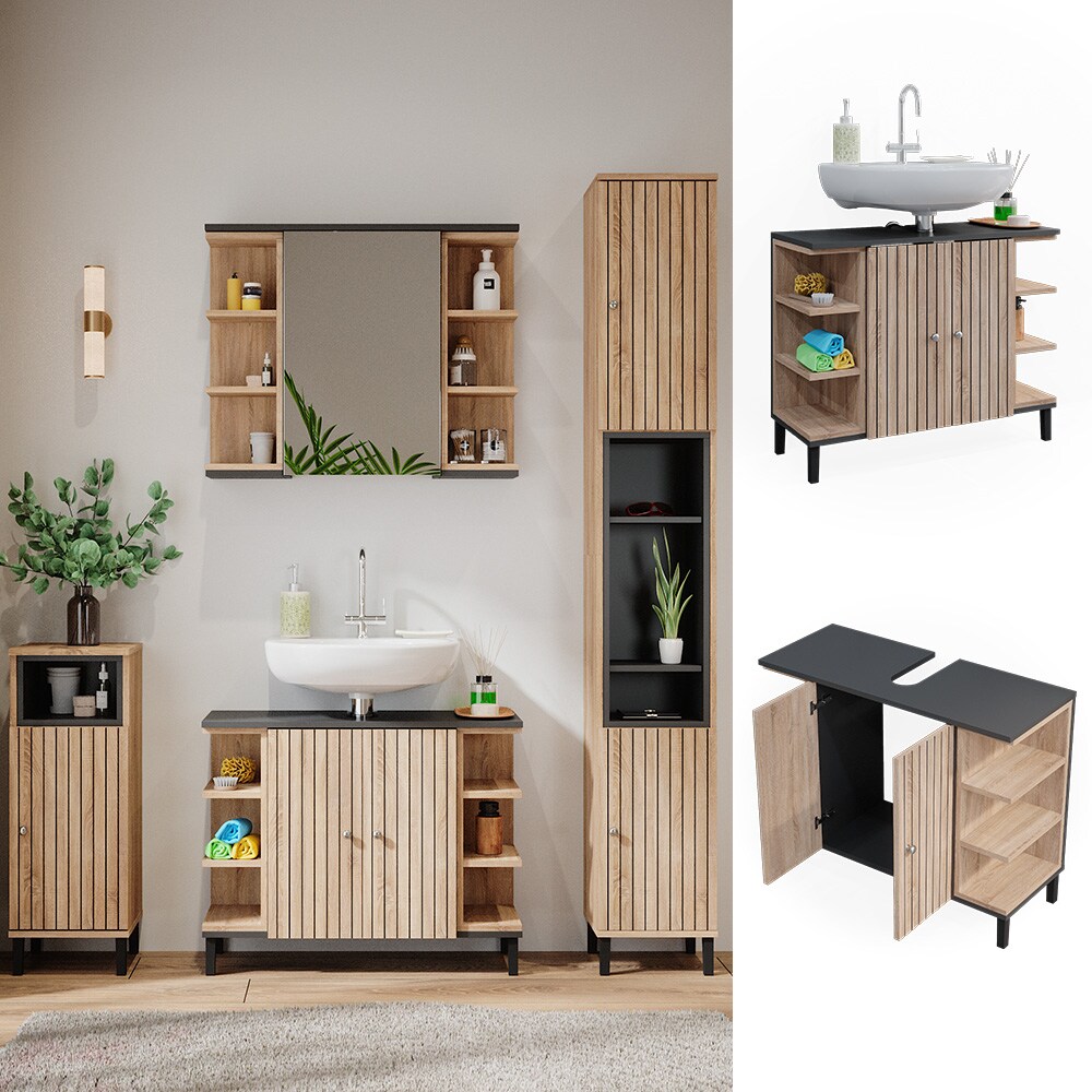 Vicco Waschtischunterschrank Aquis 79,6 x 64 cm, Sonoma Anthrazit, Badezimmer