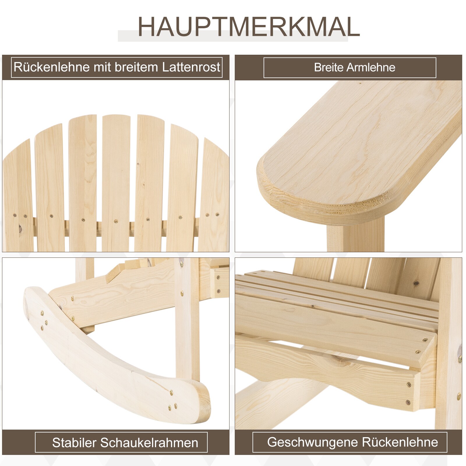 Outsunny Schaukelstuhl mit Schaukelfunktion natur 74L x 97B x 92H cm