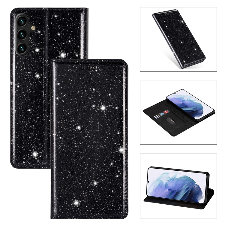 Samsung Galaxy S25  Plus Flip Wallet Cover Leder Tasche Glitzer Optik - Schwarz