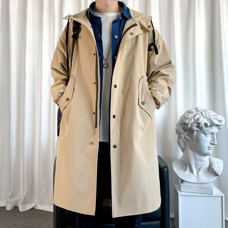YIKES - Lange trenchcoat met capuchon en knoopsluiting