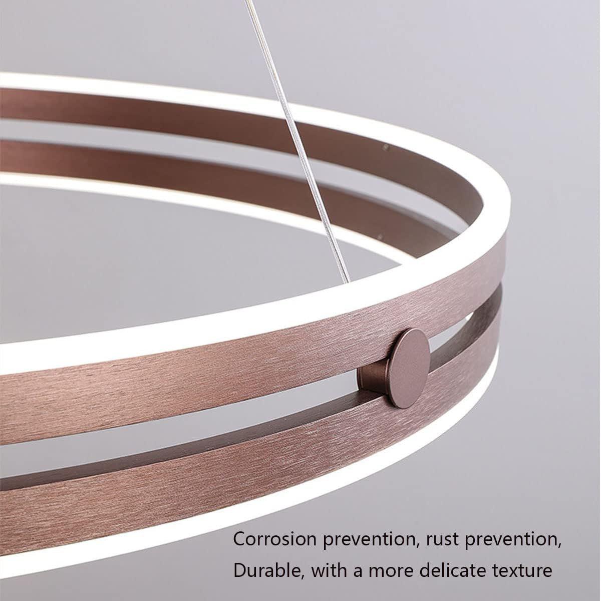 LED Pendelleuchte Esszimmer Metall ring Kronleuchter Höhenverstellbar Wohnzimmerlamp Dimmbar mit Fernbedienung Hängeleuchte Esstisch Pendellampe Acryl Hängelampe Küchen (Kaffee, L60cm/72W)