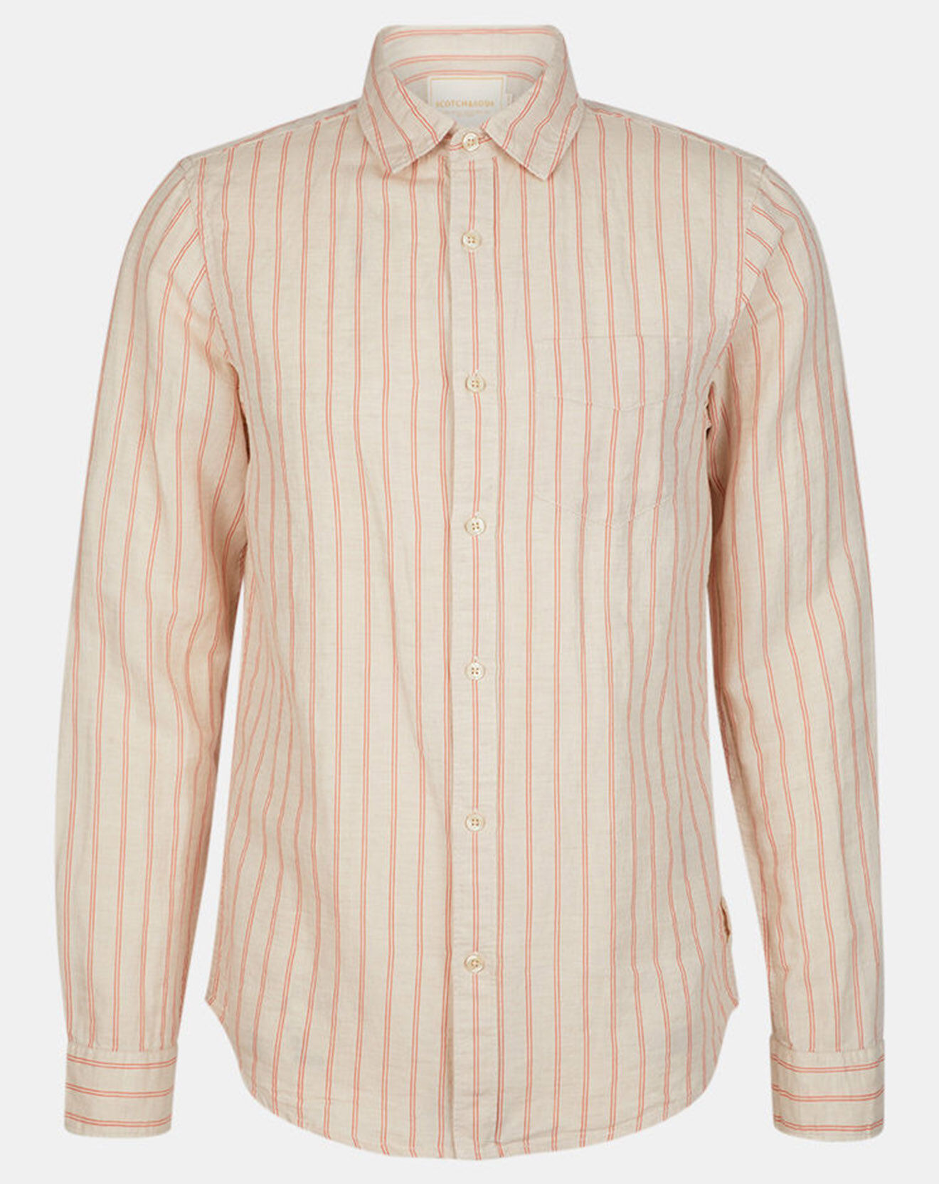 Scotch & Soda Chemise 100% Lin Regular Fit à rayures beige/rouge