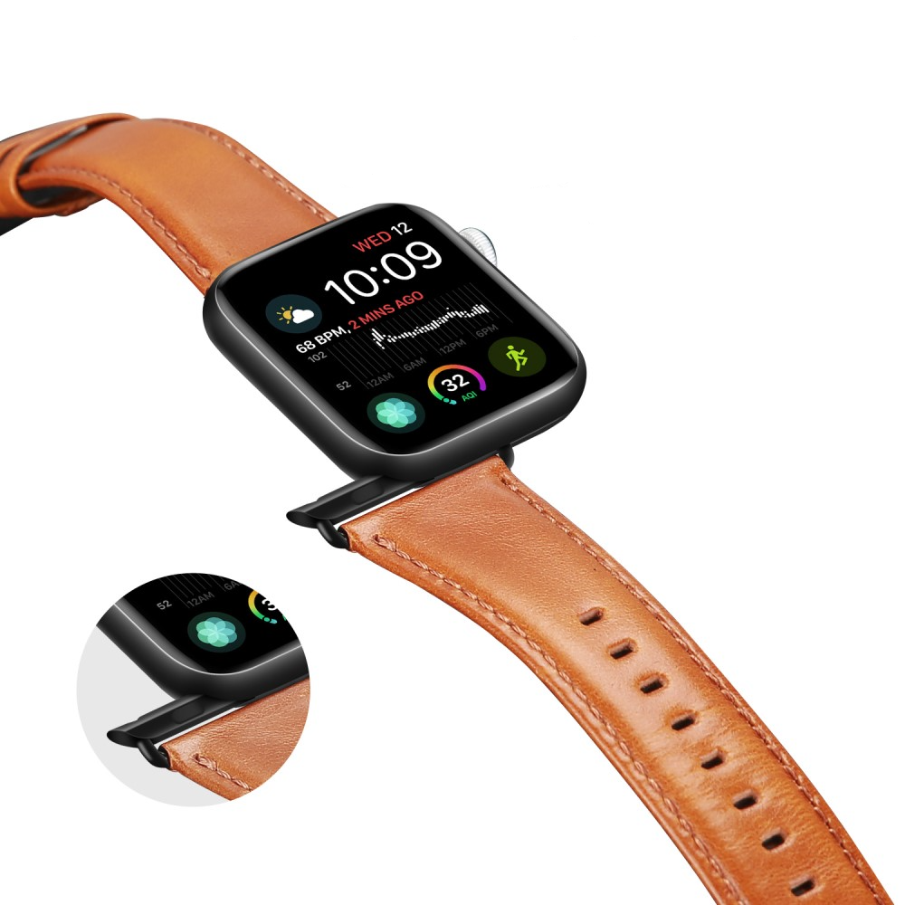 Apple Watch (49/46/45/44 mm) Ersatz Echtleder Armband (Gelenkumfang: 160-220mm) - Hellbraun